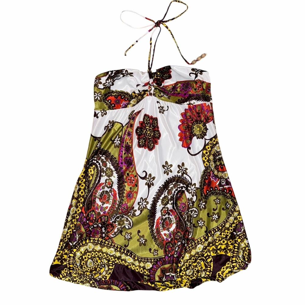 Vintage Y2K Boho Paisley Satin Mini Dress